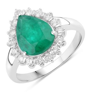 3.33 Carat Genuine Colombian Emerald and White Diamond 14K White Gold Ring
